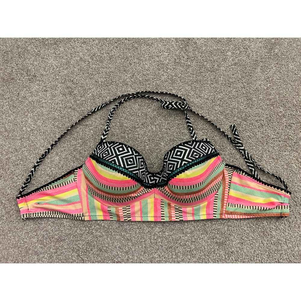 Shade & Shore Bikini Top Womens 38B Multi Color Push Up Underwire Halter Top - Picture 2 of 9
